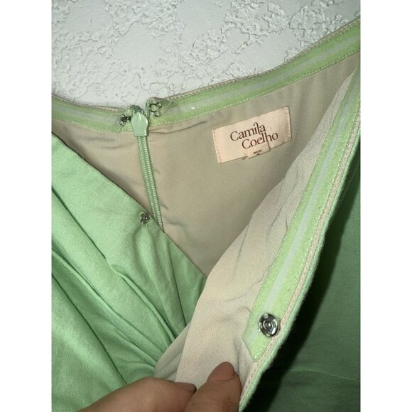 Camila Coelho Linen Mini Dress Light Green Size Small Twist Front Short Sleeve H - Picture 2 of 8